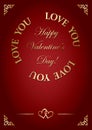 Red greeting card with golden decorations for valentine day - vector vintage banner - love you Royalty Free Stock Photo