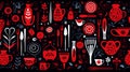 Red Grey Black Kitchen Gadgets: Abstract Scandinavian Design Seamless