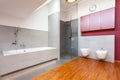 Red and grey modern bathroom