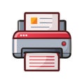 Red and grey printer prints documents on paper illustration for office needs and equipment management solutions Royalty Free Stock Photo