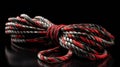 Red and grey rope on a black background, Close-up