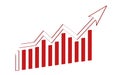 Red growing up 3d large arrow sign. Graph icon. Inflation Bar chart. Rising price. Finance and Economy. Financial planning and