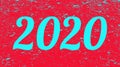 2020 on red grunge background. Two thousand and twenty. Illustration.