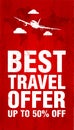 Red grunge banner best travel offer up to 50% off