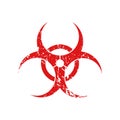 Red grunge biohazard sign isolated on white background. Vector symbol.