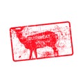 Red grunge dirty rubber stamp with a deer silhouette