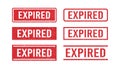 Red grunge expired rubber stamps. Expiration date stamps. Grunge vintage square labels. Set of vector illustrations Royalty Free Stock Photo