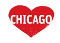 Red grunge Heart stamp. I love CHICAGO. Vector outline Illustration