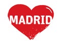 Red grunge Heart stamp. I love Madrid. Vector outline Illustration