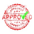 Red grunge rubber stamp APPROVED with green check vector Royalty Free Stock Photo