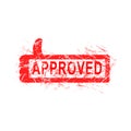 Red grunge rubber stamp APPROVED with regtangular thumb up sign Royalty Free Stock Photo