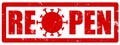 Red grunge stamp with a text REOPEN to show that the office or shop is getting to reopen, back to normal, after corona virus COVID Royalty Free Stock Photo