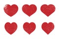 Red grunge vintage heart shapes icon set