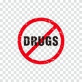 Red grungy stop drugs with forbidden sign illustration vector Royalty Free Stock Photo