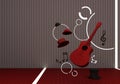 red guitar and black hat with music keys Royalty Free Stock Photo