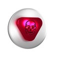 Red Guitar pick icon isolated on transparent background. Musical instrument. Silver circle button. Royalty Free Stock Photo