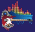 Red guitar, speakers and blue banner Royalty Free Stock Photo