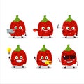 Red habanero cartoon character with various types of business emoticons