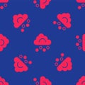 Red Hail cloud icon isolated seamless pattern on blue background. Vector