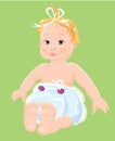 Red hair Baby Girl dressing pampers isolated on gr