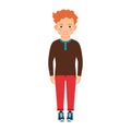 Red hair boy in brown shirt