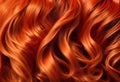 Red hair close-up as a background. Women\'s long orange hair