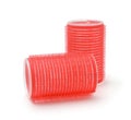 Red hair curlers isolated on white Royalty Free Stock Photo