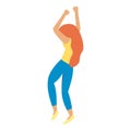 Red hair girl dancing icon, flat style