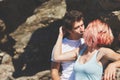 Red hair girl kissing her boyfriend passionately Royalty Free Stock Photo