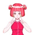 Red hair girl with pink dress illustration