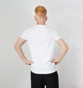 Red hair man in blank t-shirt isolated, male tshirt copy space. T shirt mock up Royalty Free Stock Photo