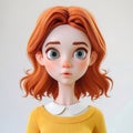 Red-Haired Cartoon Girl With Wide Eyes. Generative AI