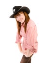 Red haired cowgirl in black hat Royalty Free Stock Photo