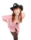 Red haired cowgirl in black hat Royalty Free Stock Photo
