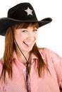 Red haired cowgirl in hat grimacing Royalty Free Stock Photo