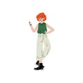 Red Haired Freckled Girl Showing Victory Sign, Female Character Loving Her Body, Self Acceptance, Beauty Diversity, Body