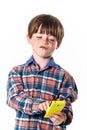 Red-haired funny boy with mobile phone Royalty Free Stock Photo