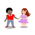 red-haired girl and an African American boy in glasses, in summer clothes holding hands Royalty Free Stock Photo