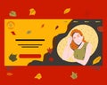 Red-haired girl with autumn leaves background