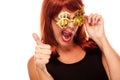 Red Haired Girl with Bling-Bling Dollar Glasses