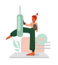 Red haired girl boxing with punching bag in gloves vector