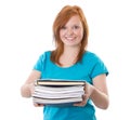 Red-haired girl with documents