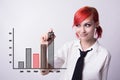 Red-haired girl draws a graph of the marker Royalty Free Stock Photo