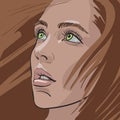 Red-haired girl portrait. Cartoon style. Illustration
