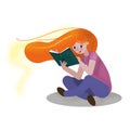 Red haired girl reading the book