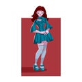 The red-haired girl in a short dress.