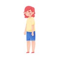 Red-haired Girl Standing with Her Hands Down Because of Hot Weather Vector Illustration