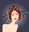 Red-haired girl in a stylish hat