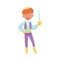 Red Haired Prince with Golden Crown Wearing Dressy Costume Doing Fencing Vector Illustration Royalty Free Stock Photo