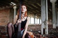 Red haired punk girl wear on black Royalty Free Stock Photo